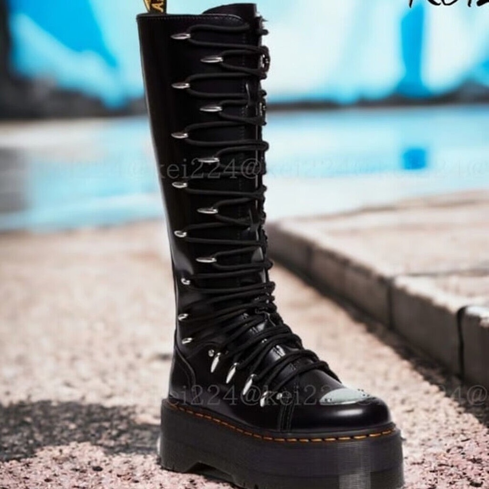 Dr. Martens Women's 1B60 MAX LTT Knee High Quad Platform Boots Black US 7 RARE!!